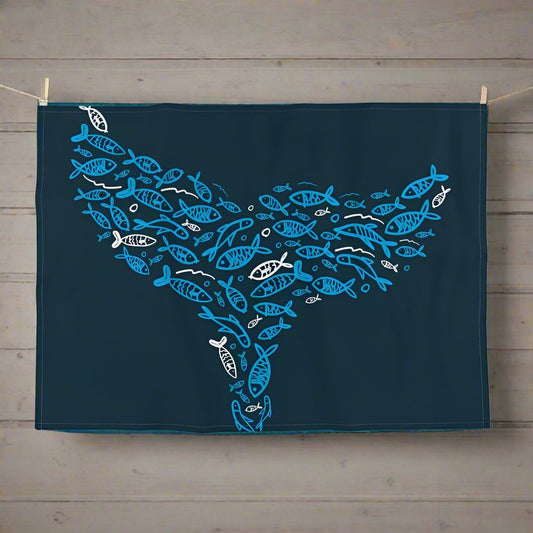 Whale Tail - Tea Towel Blue